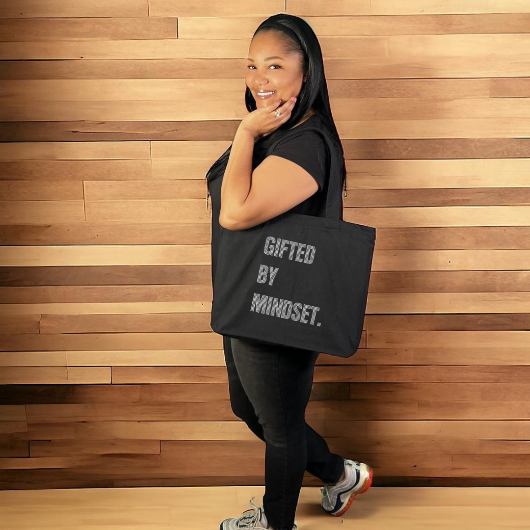 Gifted By Mindset Rhinestone Tote Bag