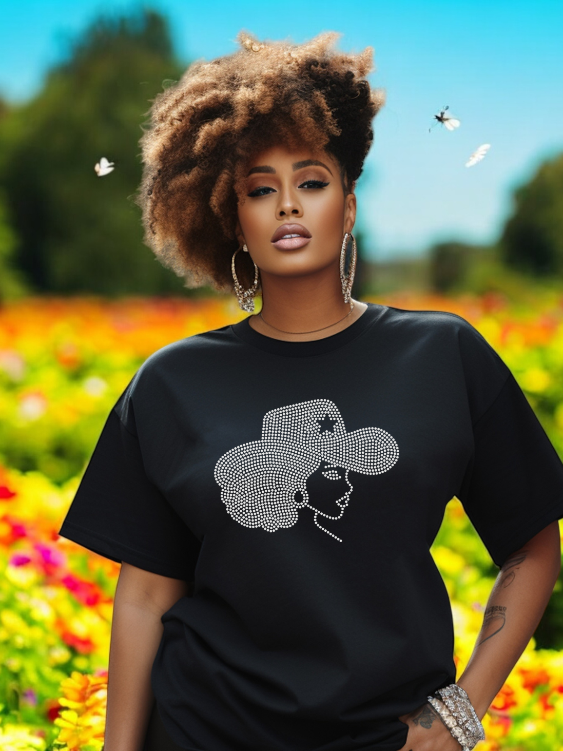 Afro Cowgirl Rhinestone T-Shirts
