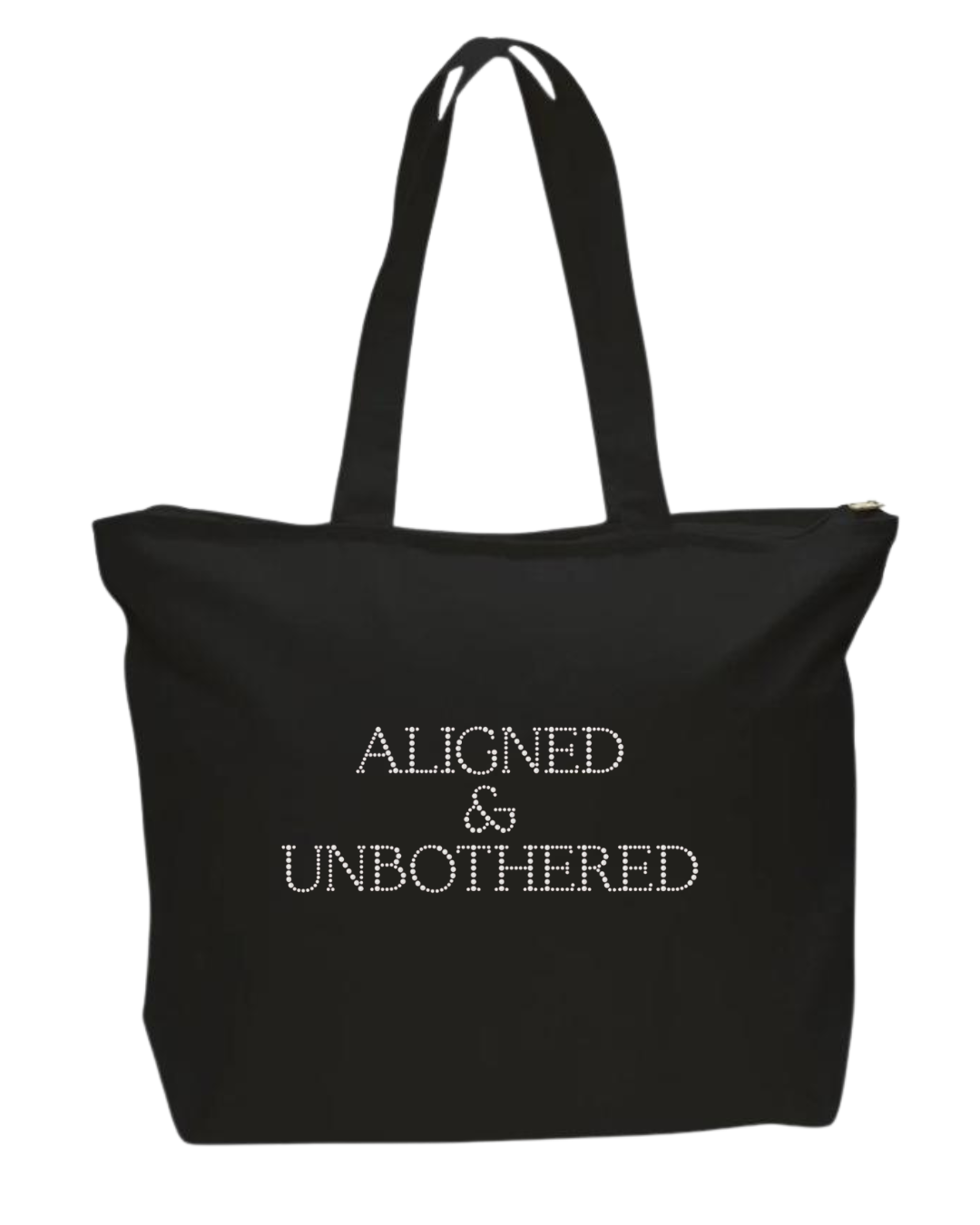 Aligned & Unbothered Rhinestone Tote Bag