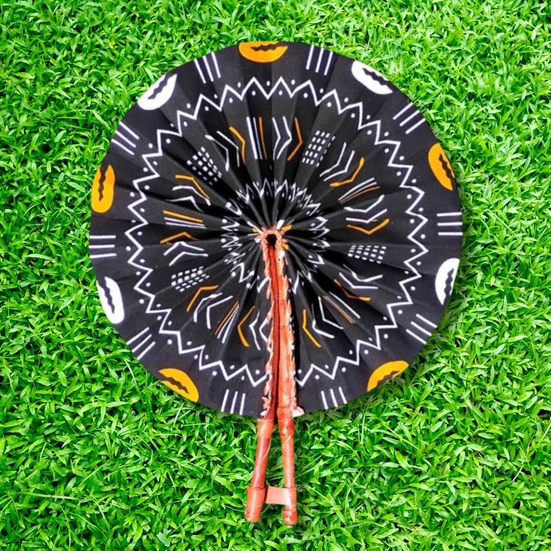 Mudcloth Foldable Ghanaian Ankara Leather Fan