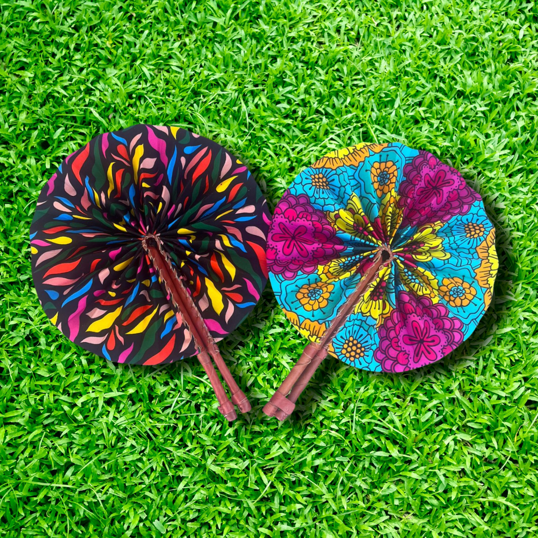 Multi-color Leaves Foldable Ghanaian Ankara Leather Fan