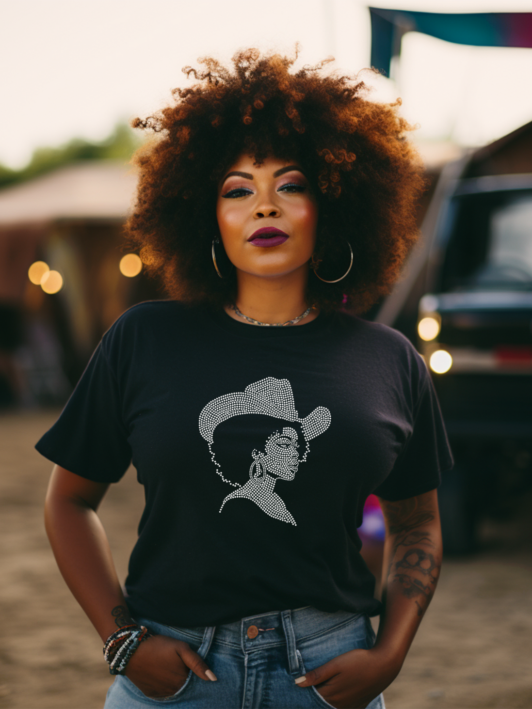 Afro Cowgirl Rhinestone T-Shirts