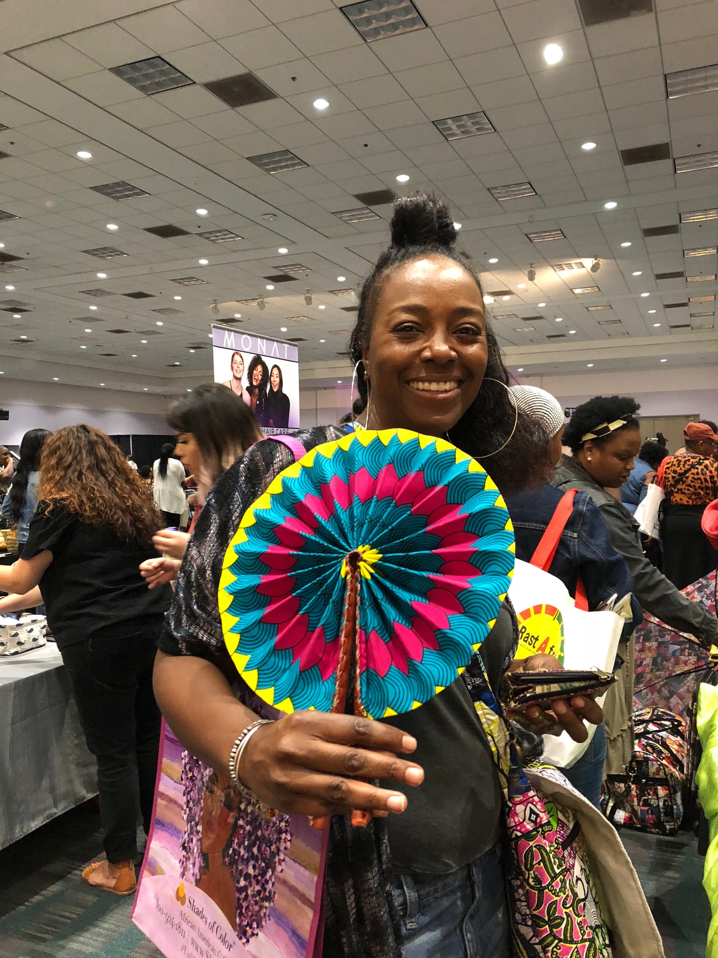 Multi-color Leaves Foldable Ghanaian Ankara Leather Fan
