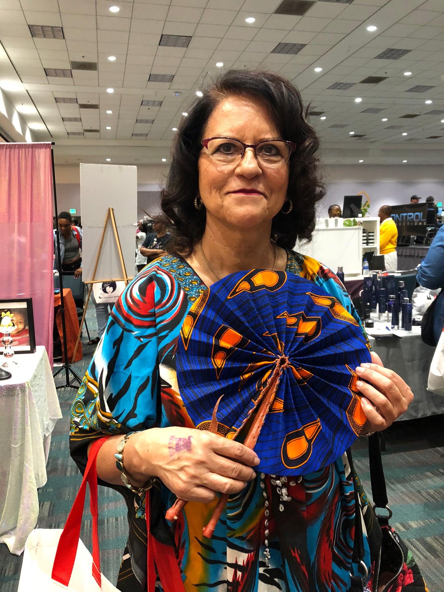 Orange Blossom Foldable Ghanaian Ankara Leather Fan