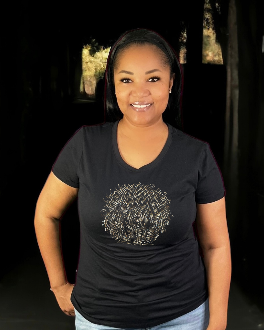 Gold Afro Queen Rhinestone T-Shirt and Sweatshirt