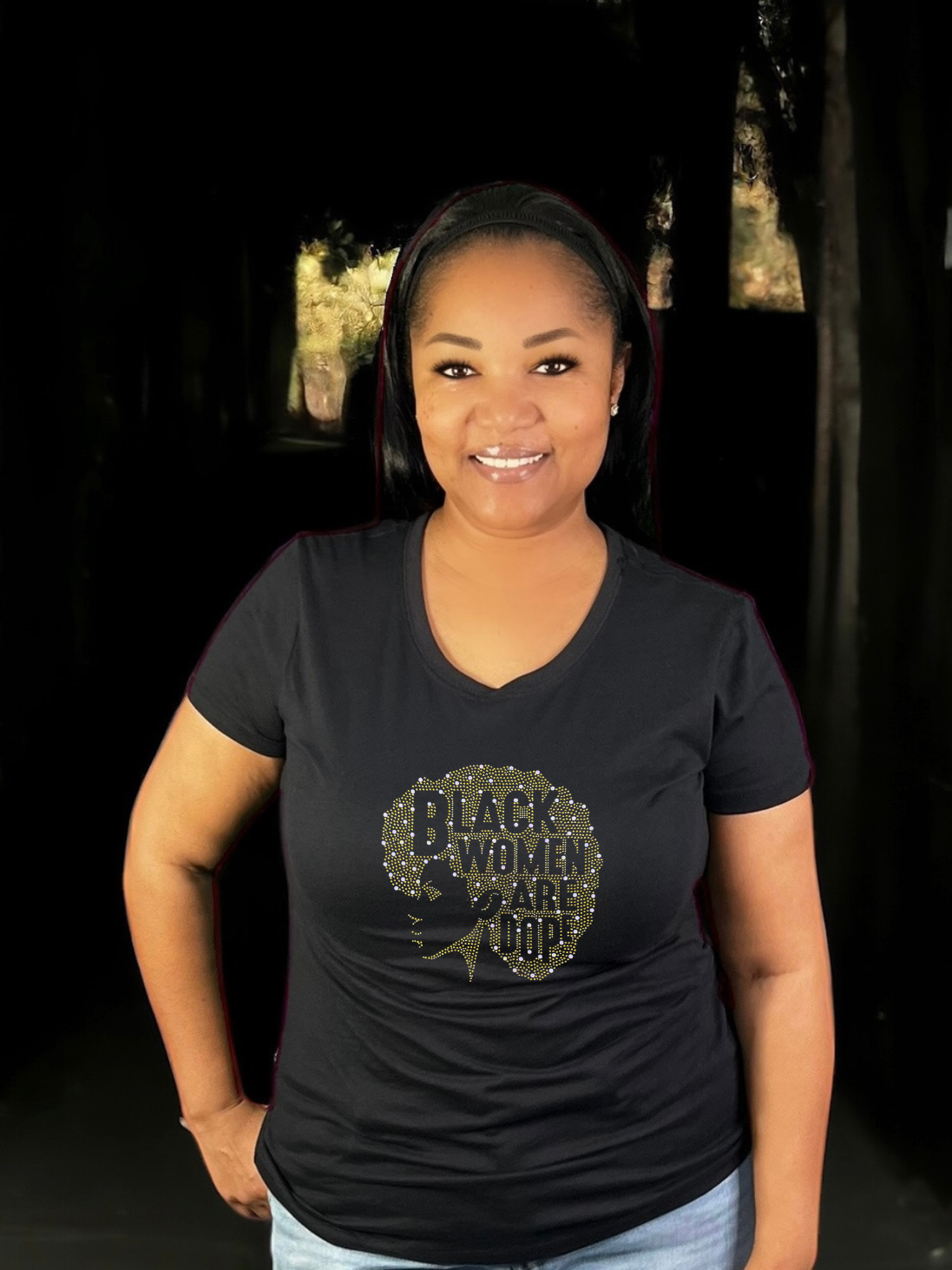 Black Women Are Dope Gold Rhinestone T-Shirt