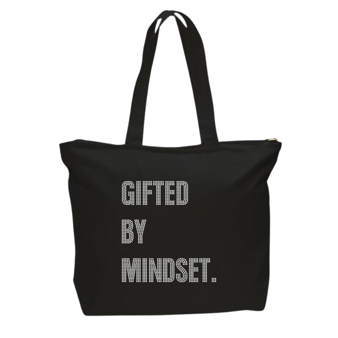 Gifted By Mindset Rhinestone Tote Bag
