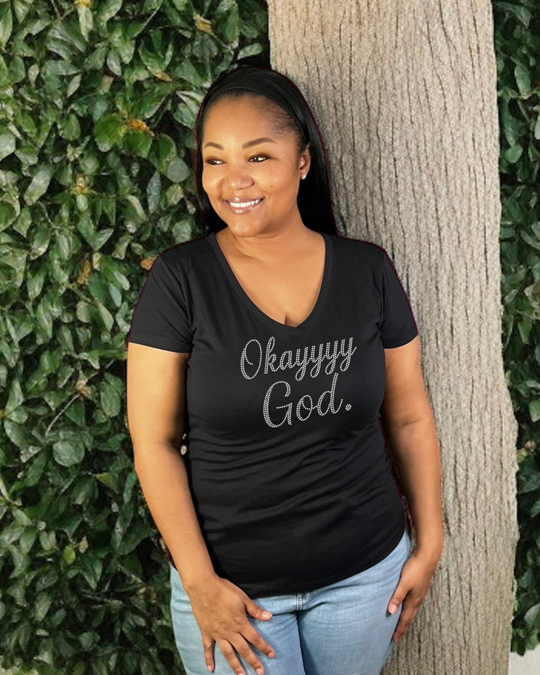 Silver Okay God Rhinestone T-Shirt