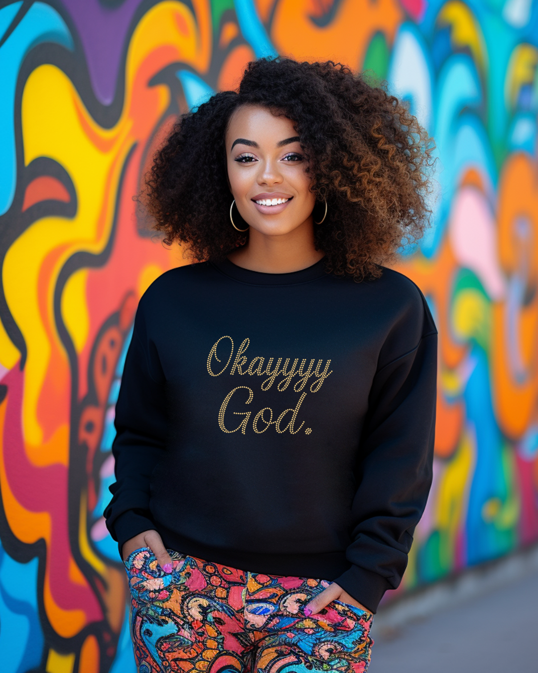 Gold Okay God Rhinestone Sweatshirt