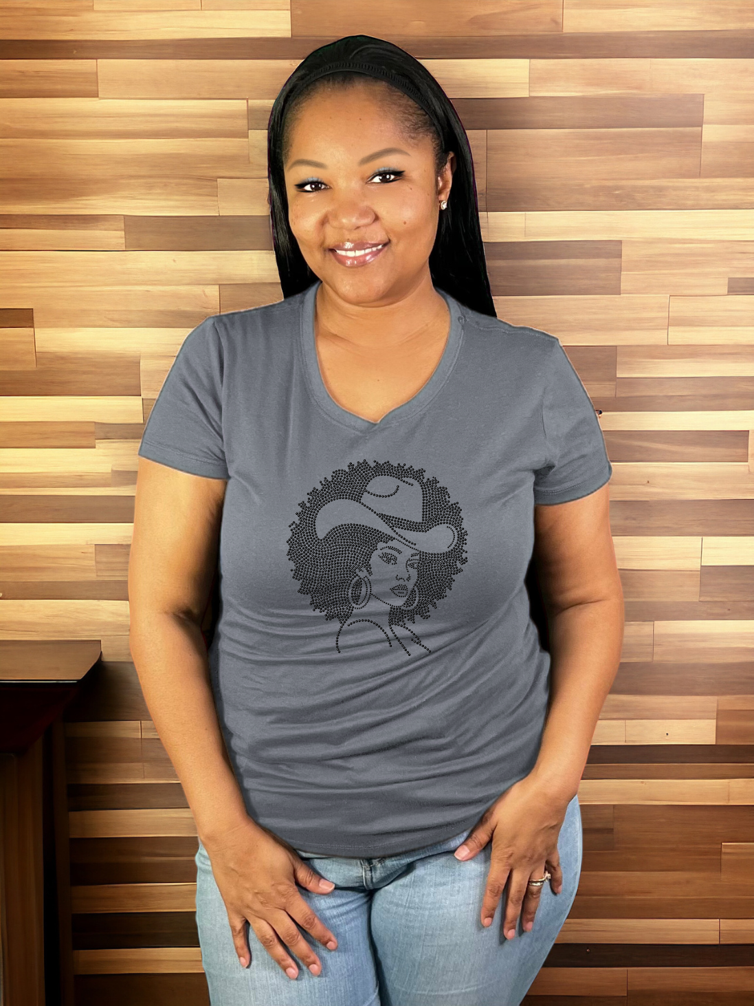 Afro Queen Colorful Cowgirl Rhinestone T-Shirt