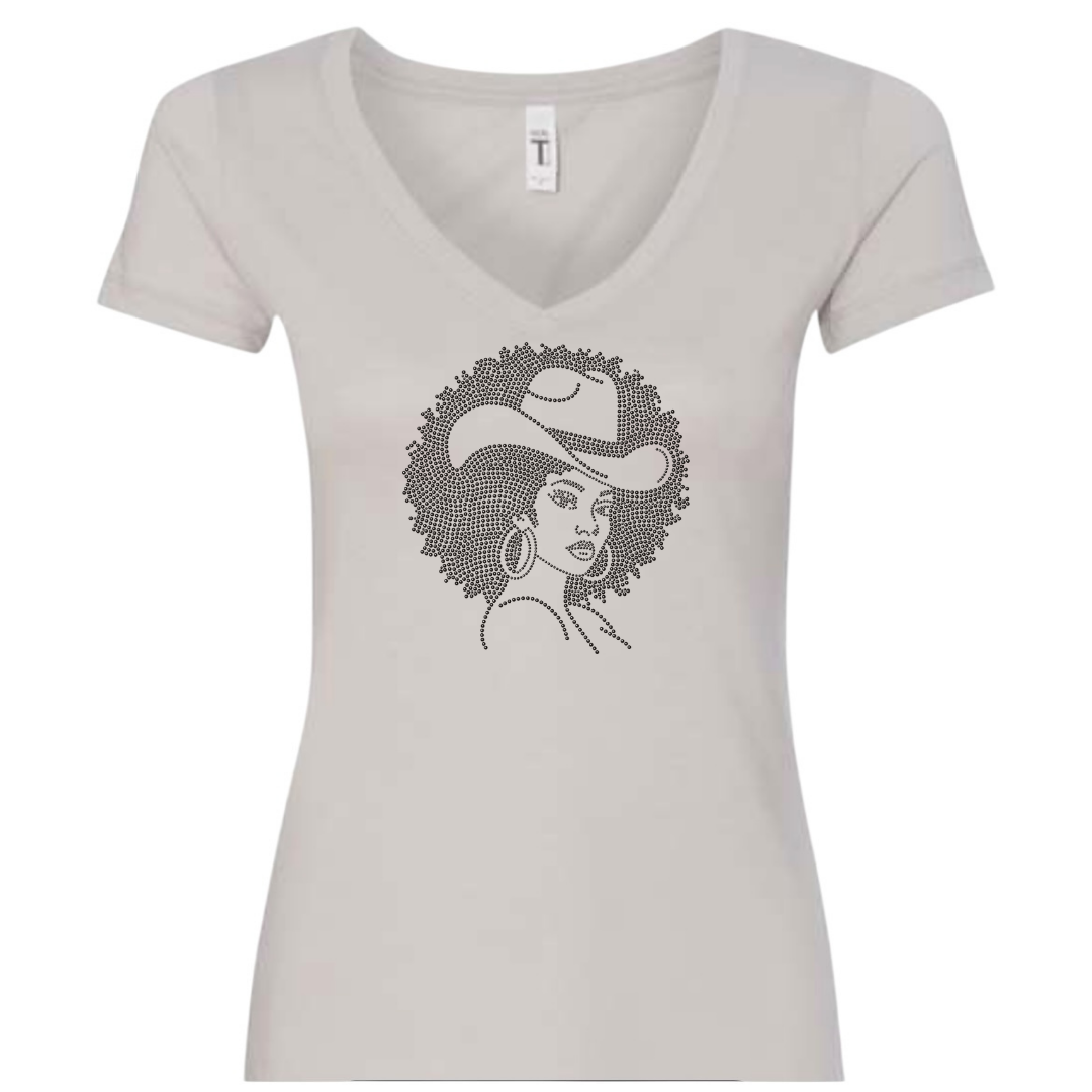 Afro Queen Colorful Cowgirl Rhinestone T-Shirt