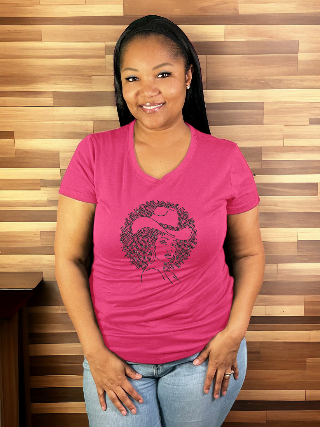 Afro Queen Colorful Cowgirl Rhinestone T-Shirt