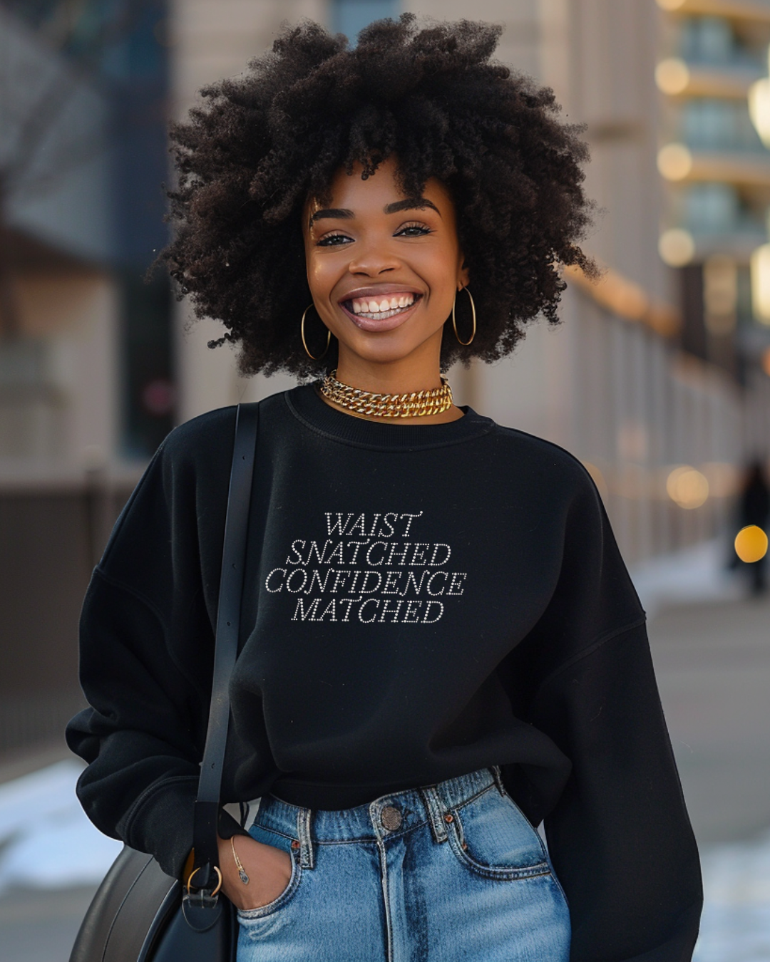 Waist Snatched Confidence Matched Rhinestone Sweatshirt