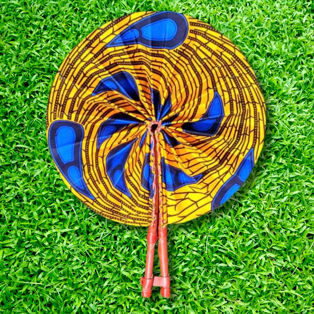 Royal Golden Foldable Ghanaian Ankara Leather Fan
