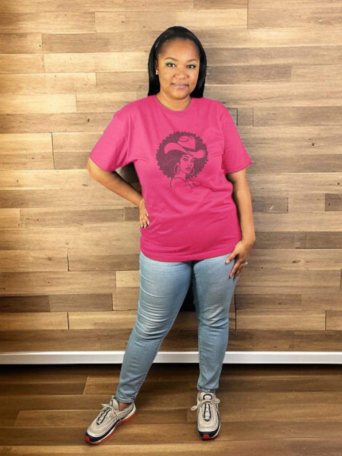 Afro Queen Colorful Cowgirl Rhinestone T-Shirt