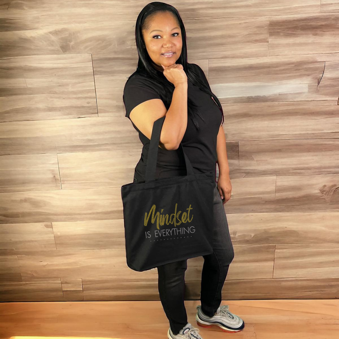 Mindset is Everything Rhinestone Tote Bag