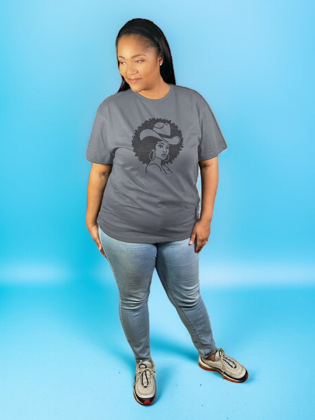 Afro Queen Colorful Cowgirl Rhinestone T-Shirt
