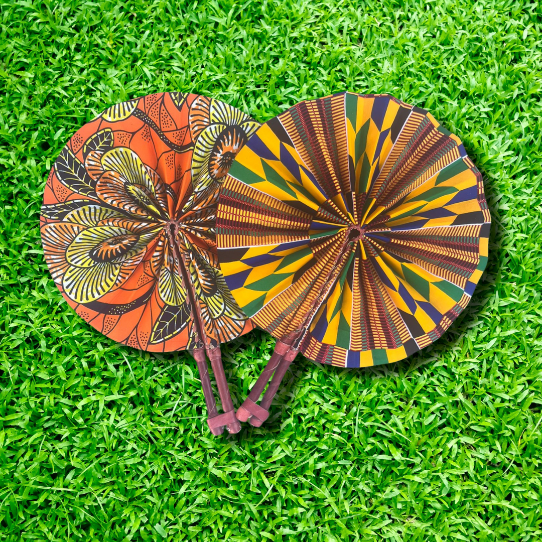 Kente Foldable Ghanaian Ankara Leather Fan