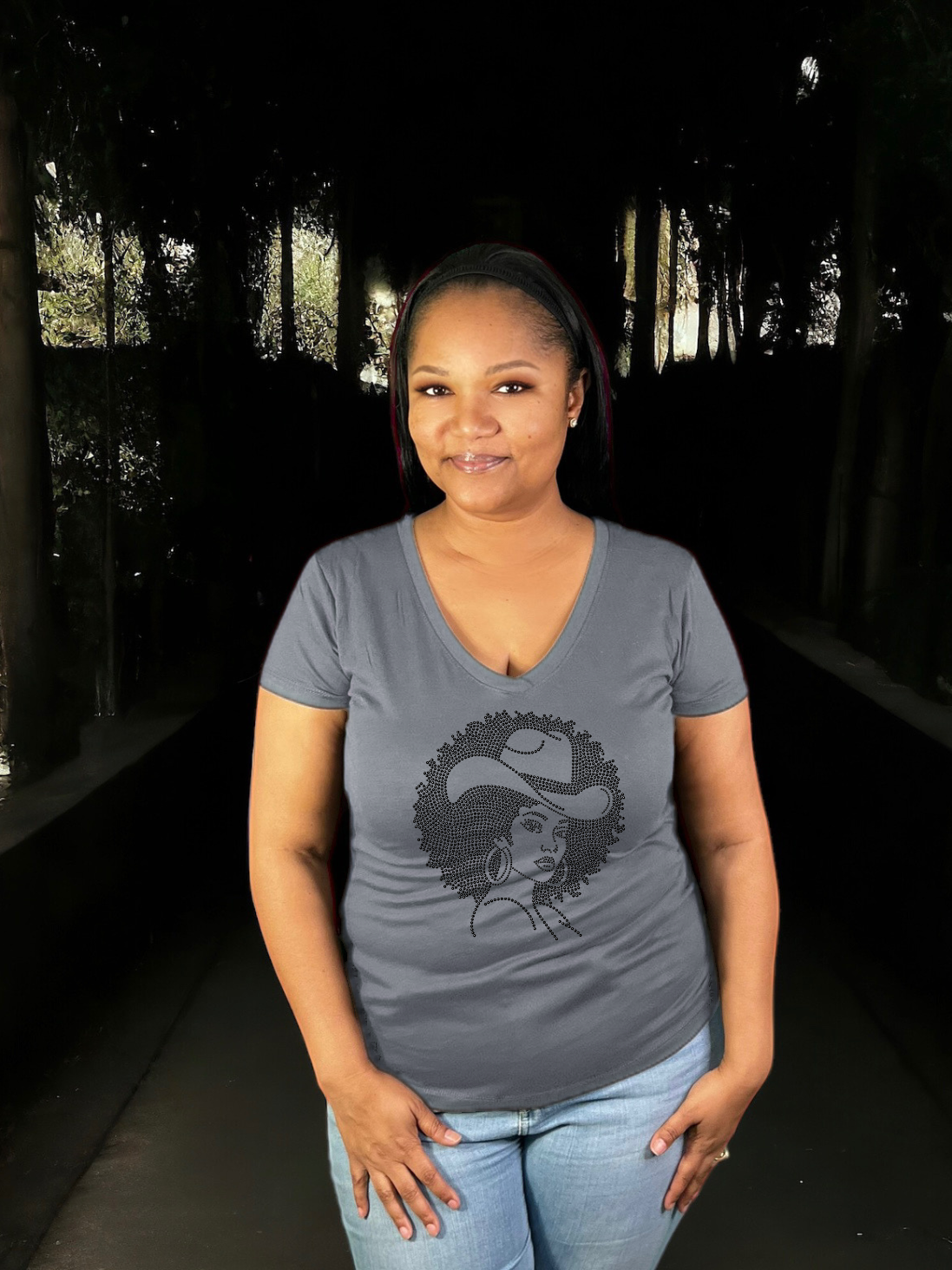 Afro Queen Colorful Cowgirl Rhinestone T-Shirt