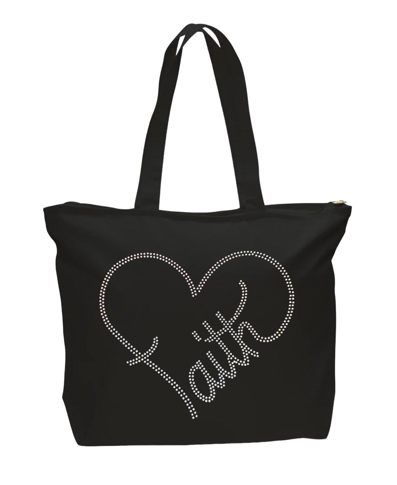 Faith Heart Rhinestone Tote Bag