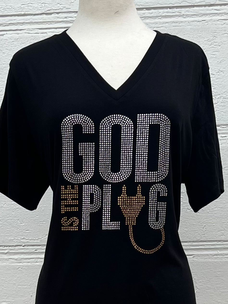 God is the Plug Rhinestone Shirt