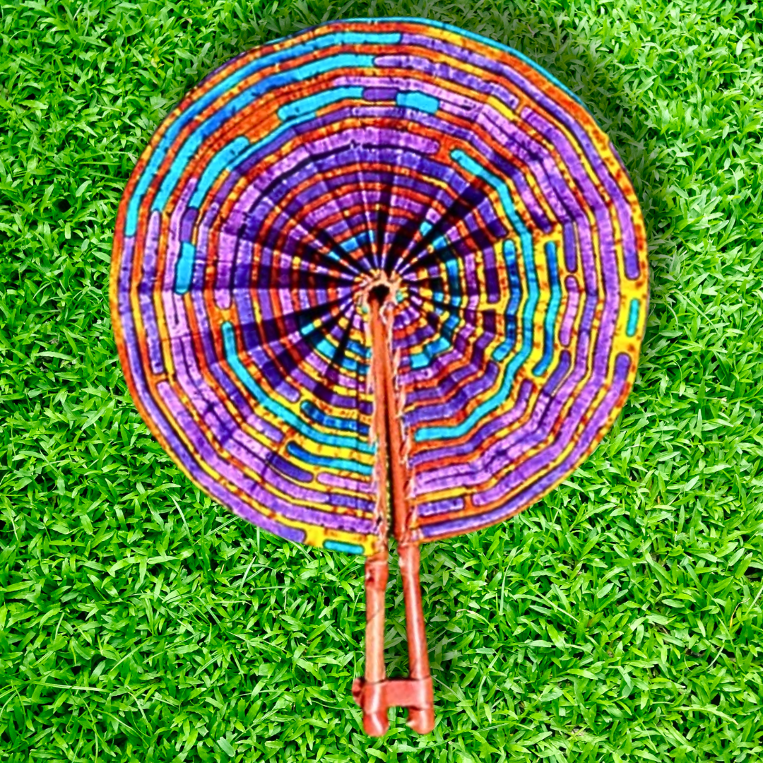 Purple Multi-color Foldable Ghanaian Ankara Leather Fan