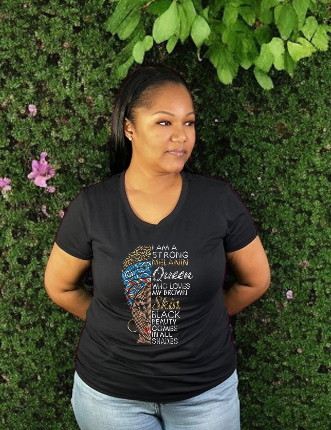 I Am Queen Brown Tone Rhinestone T-Shirt