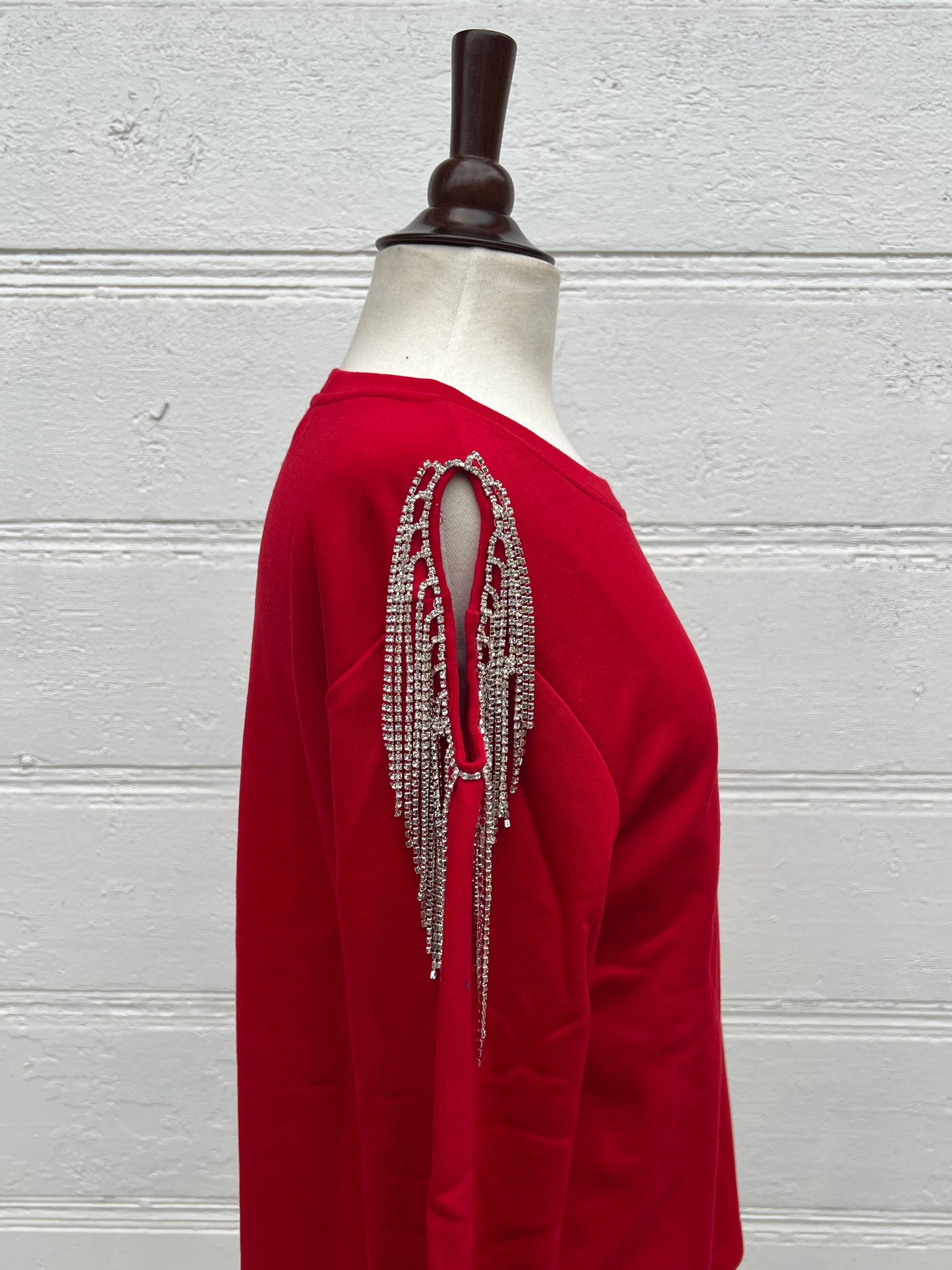 Red Rhinestone Cold Shoulder Sweatshirt