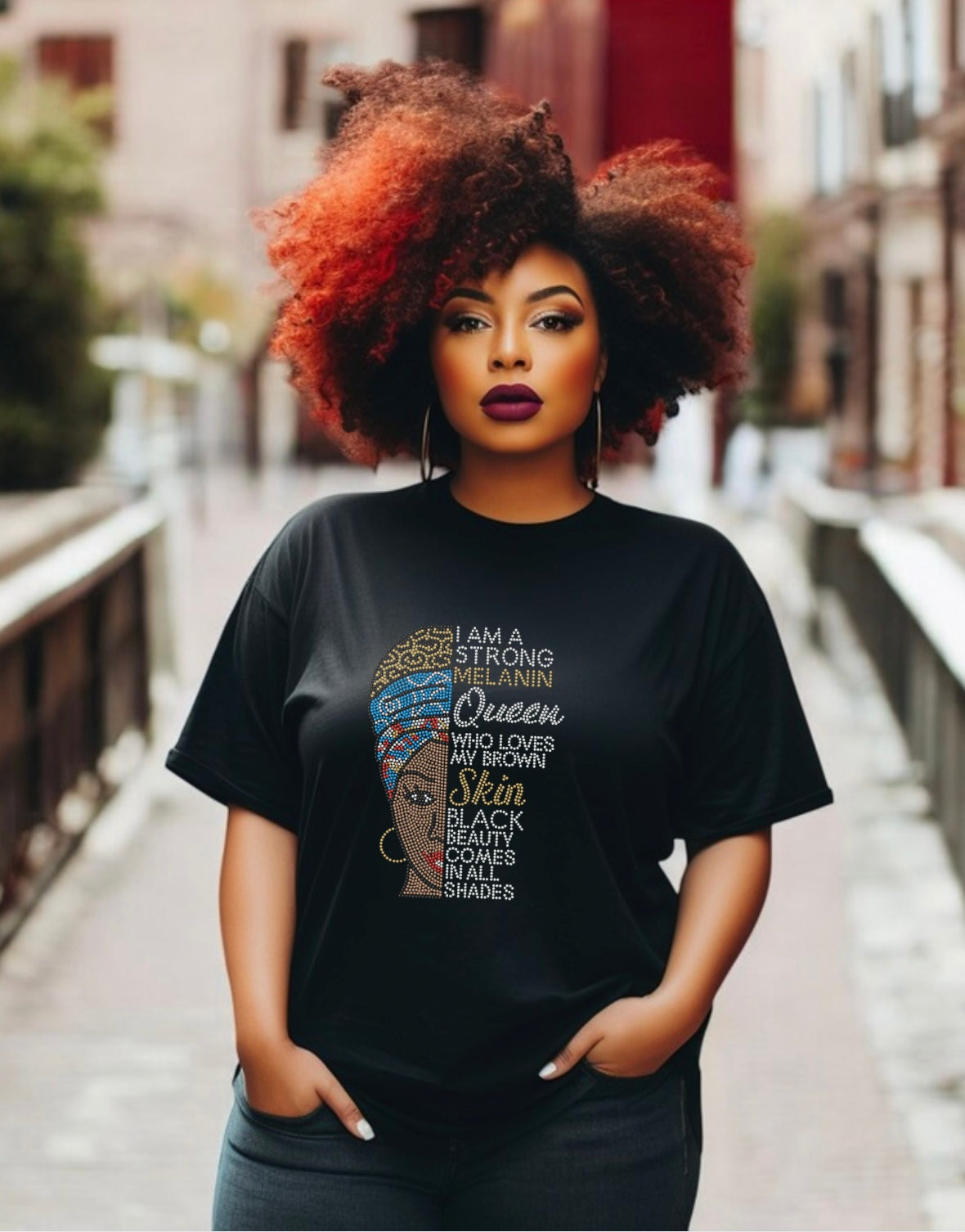 I Am Queen Brown Tone Rhinestone T-Shirt