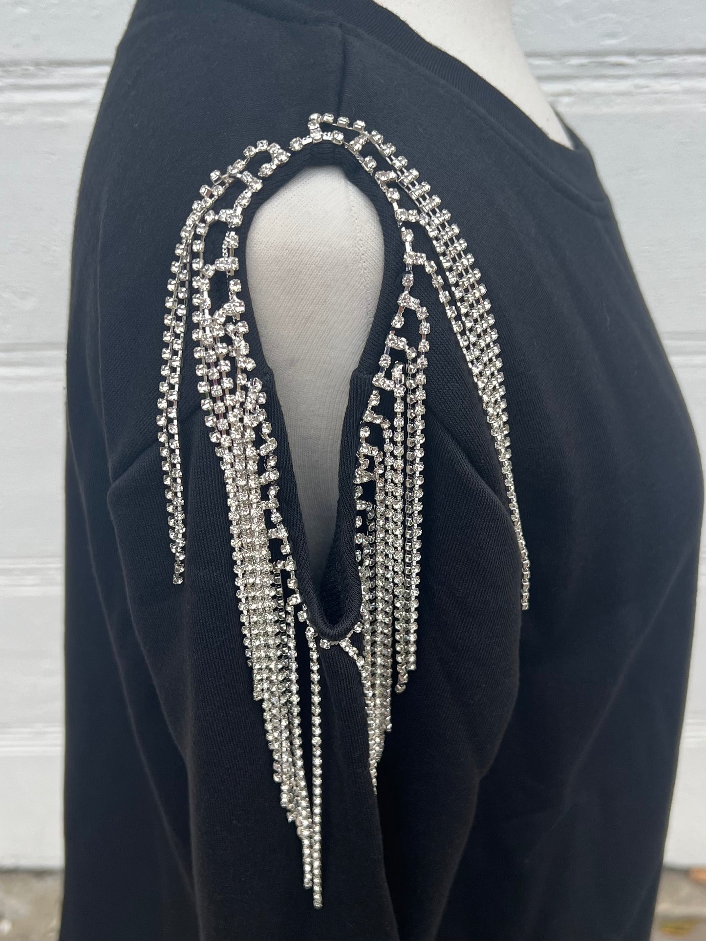 Black Rhinestone Cold Shoulder Sweatshirt