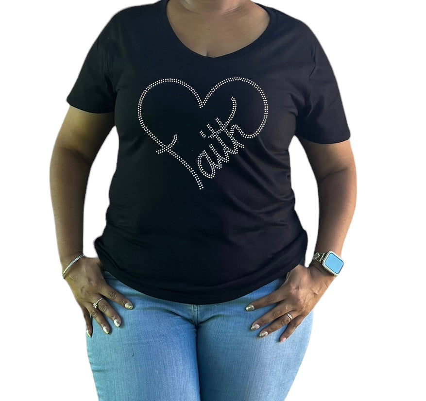Faith Heart Rhinestone T-Shirt