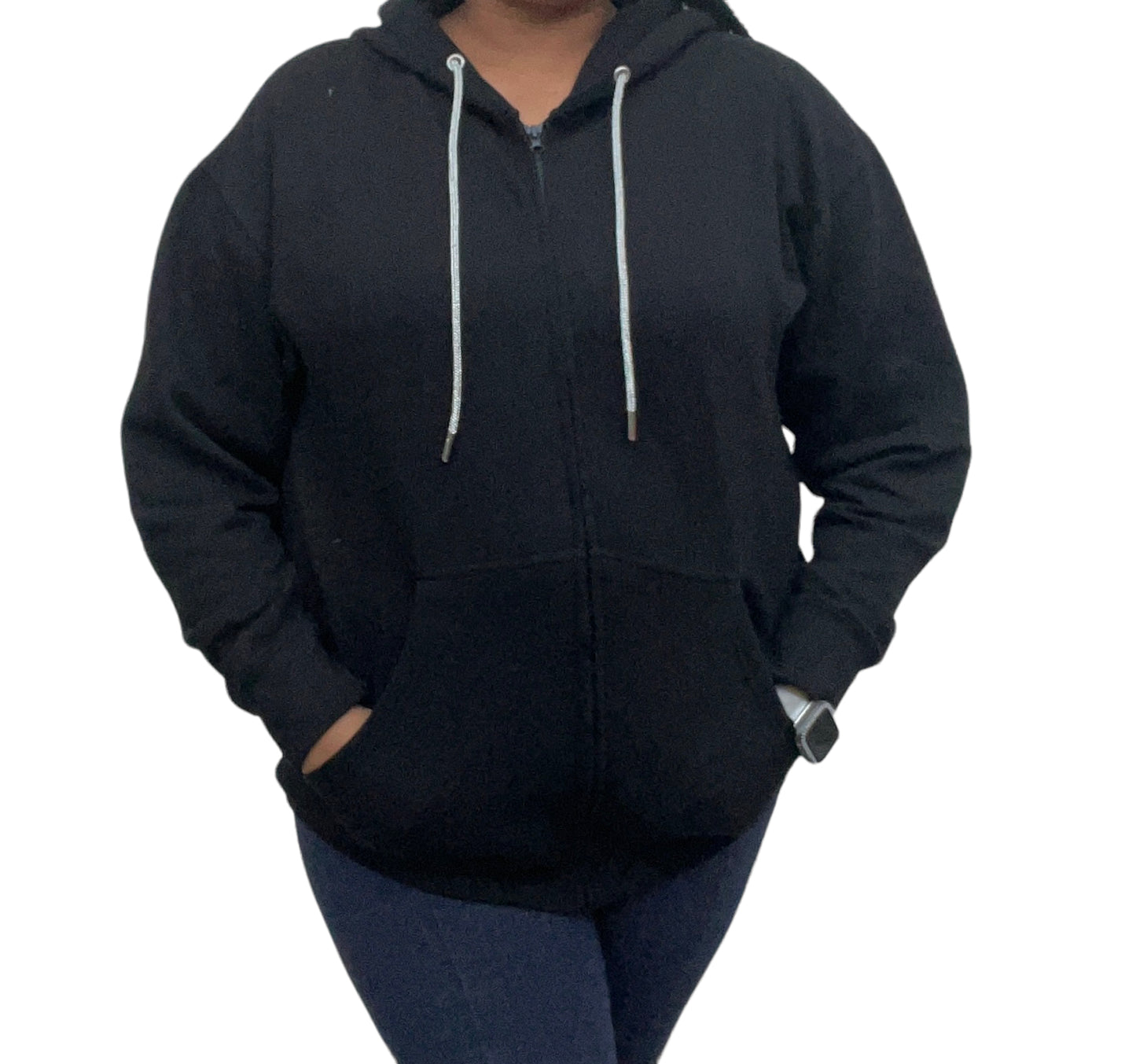 Maybe She's Born With It Rhinestone Zip-Up Hoodie w/ Rhinestone Drawstring