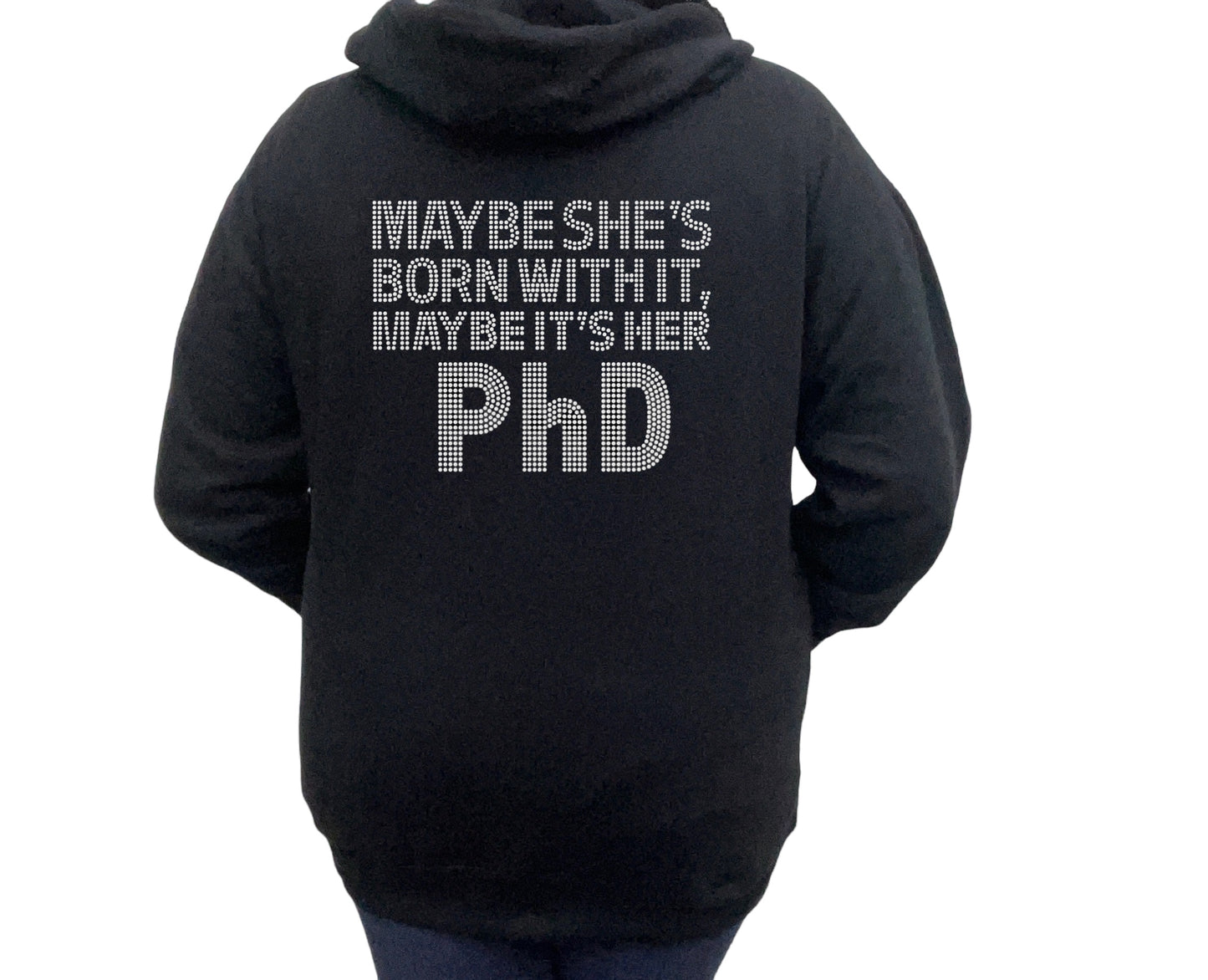 Maybe She's Born With It Rhinestone Zip-Up Hoodie w/ Rhinestone Drawstring