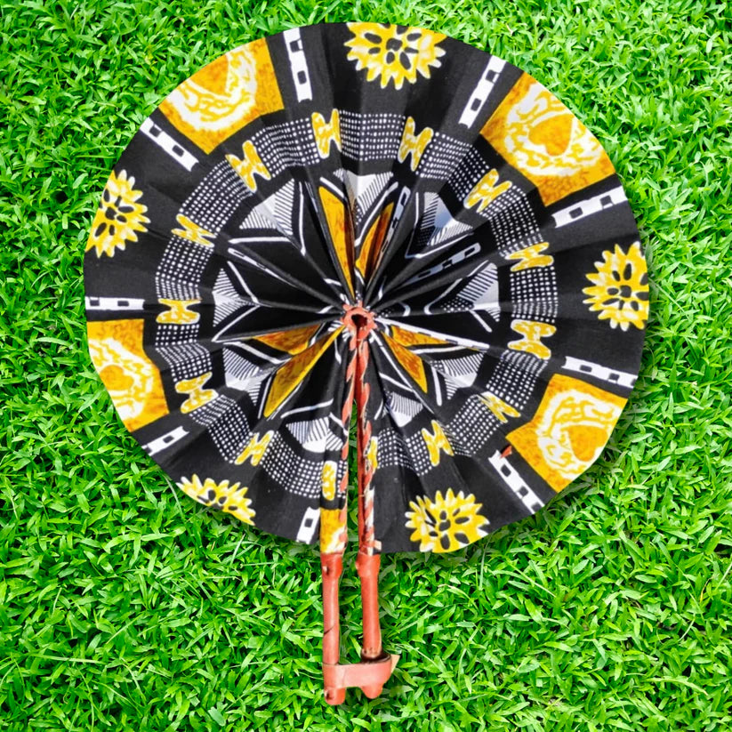 BFCM Foldable Ghanaian Ankara Leather Fan