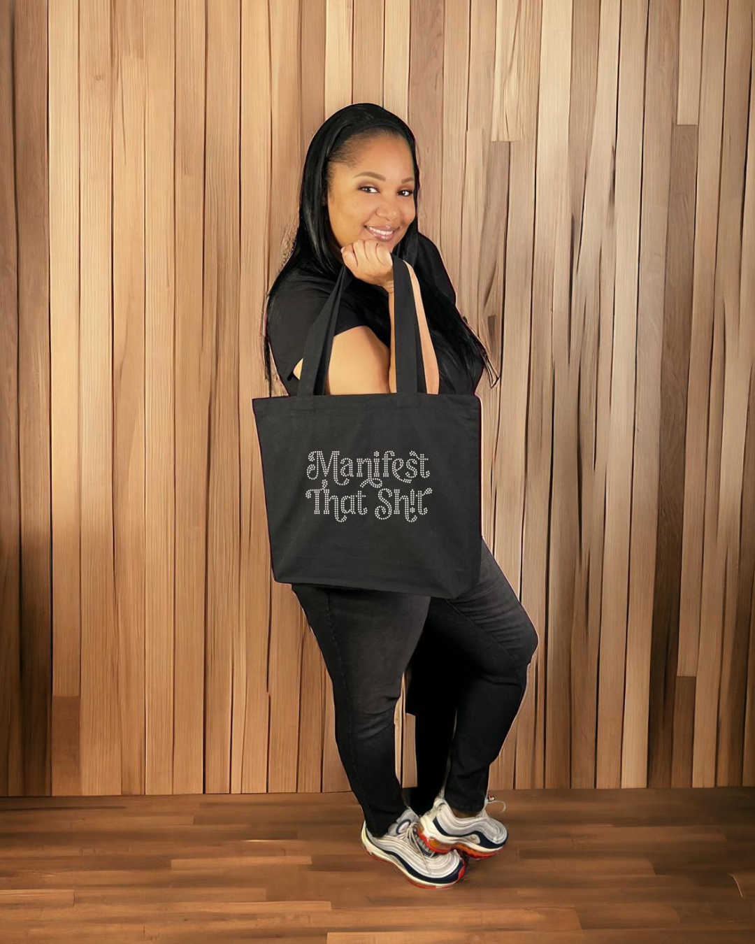Manifest That Shit Rhinestone Tote Bag