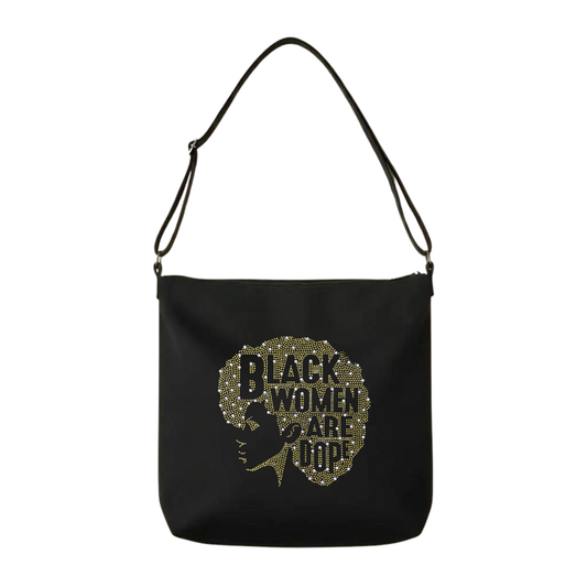 Gold Black Women Are Dope Rhinestone Crossbody Tote Bag