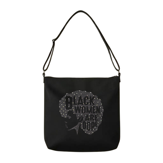 Silver Black Women Are Dope Rhinestone Crossbody Tote Bag