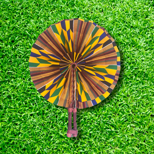 Kente Foldable Ghanaian Ankara Leather Fan