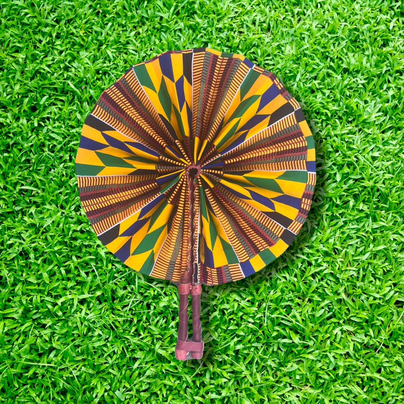 BFCM Foldable Ghanaian Ankara Leather Fan
