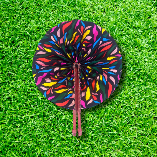 Multi-color Leaves Foldable Ghanaian Ankara Leather Fan