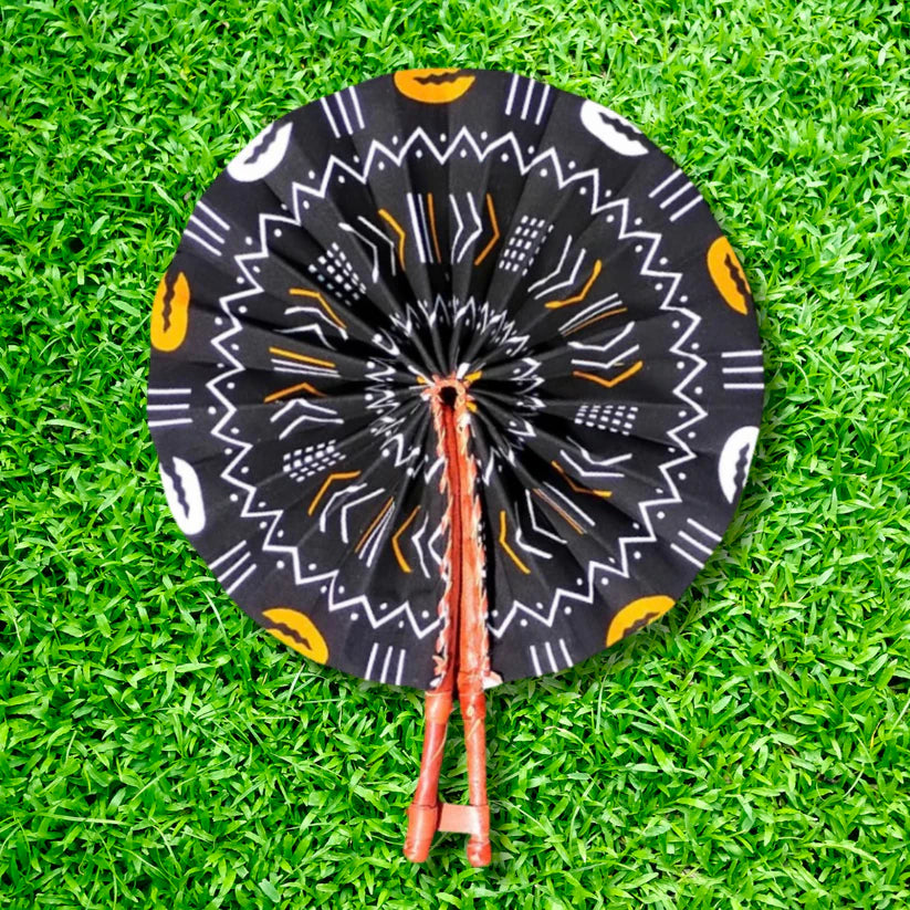 BFCM Foldable Ghanaian Ankara Leather Fan