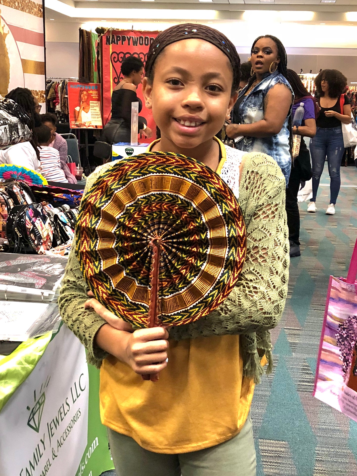 Pink and Lavender Foldable Ghanaian Ankara Leather Fan