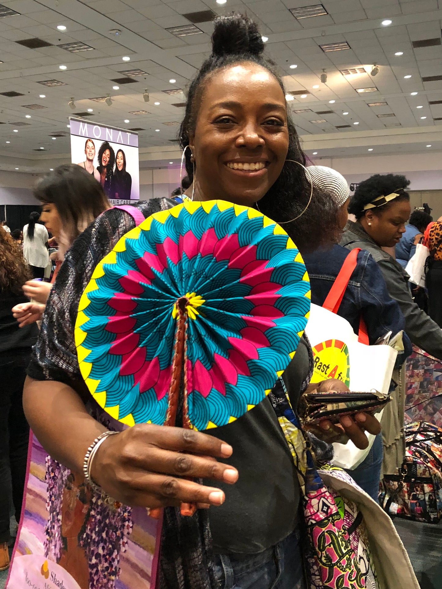 Pinkie Foldable Ghanaian Ankara Leather Fan