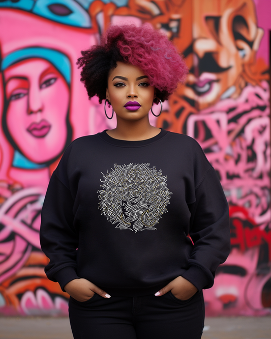 Silver Afro Queen Rhinestone Sweatshirt