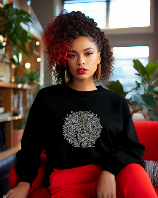 Silver Afro Queen Rhinestone T-Shirt and Sweatshirt