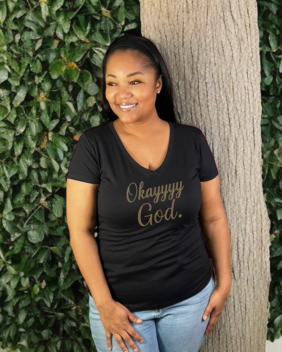 Okay God Rhinestone T-shirt and Tote Bag