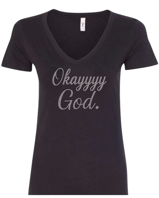 Silver Okay God Rhinestone T-Shirt