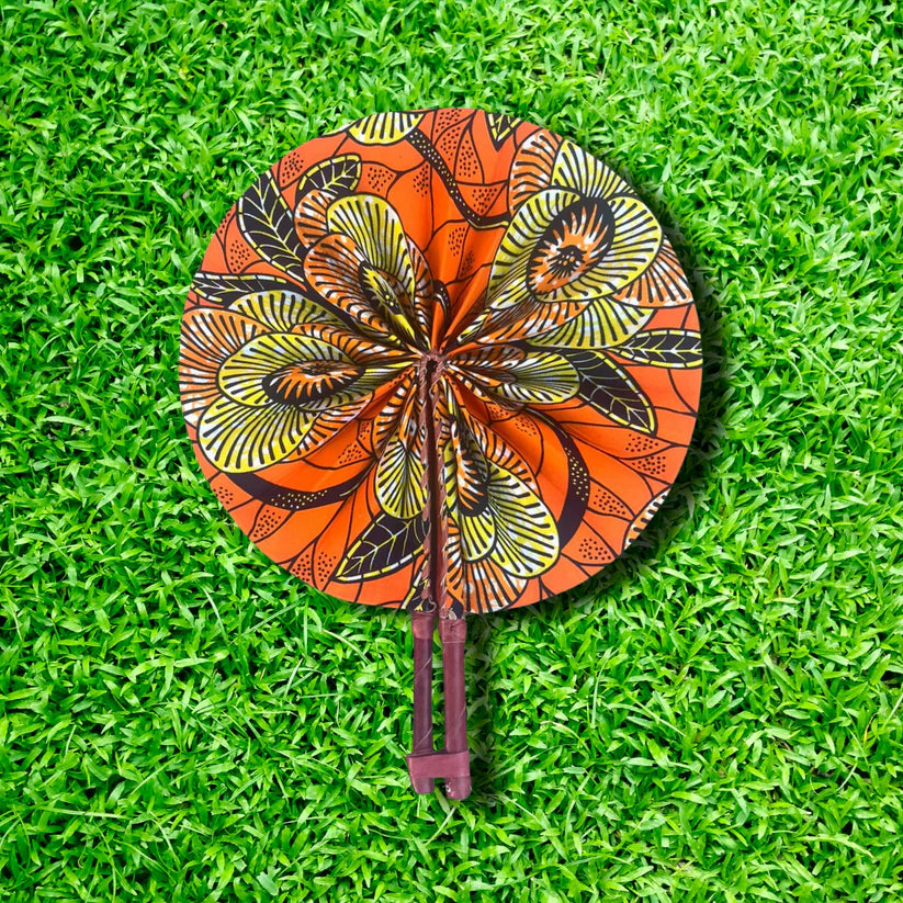 BFCM Foldable Ghanaian Ankara Leather Fan