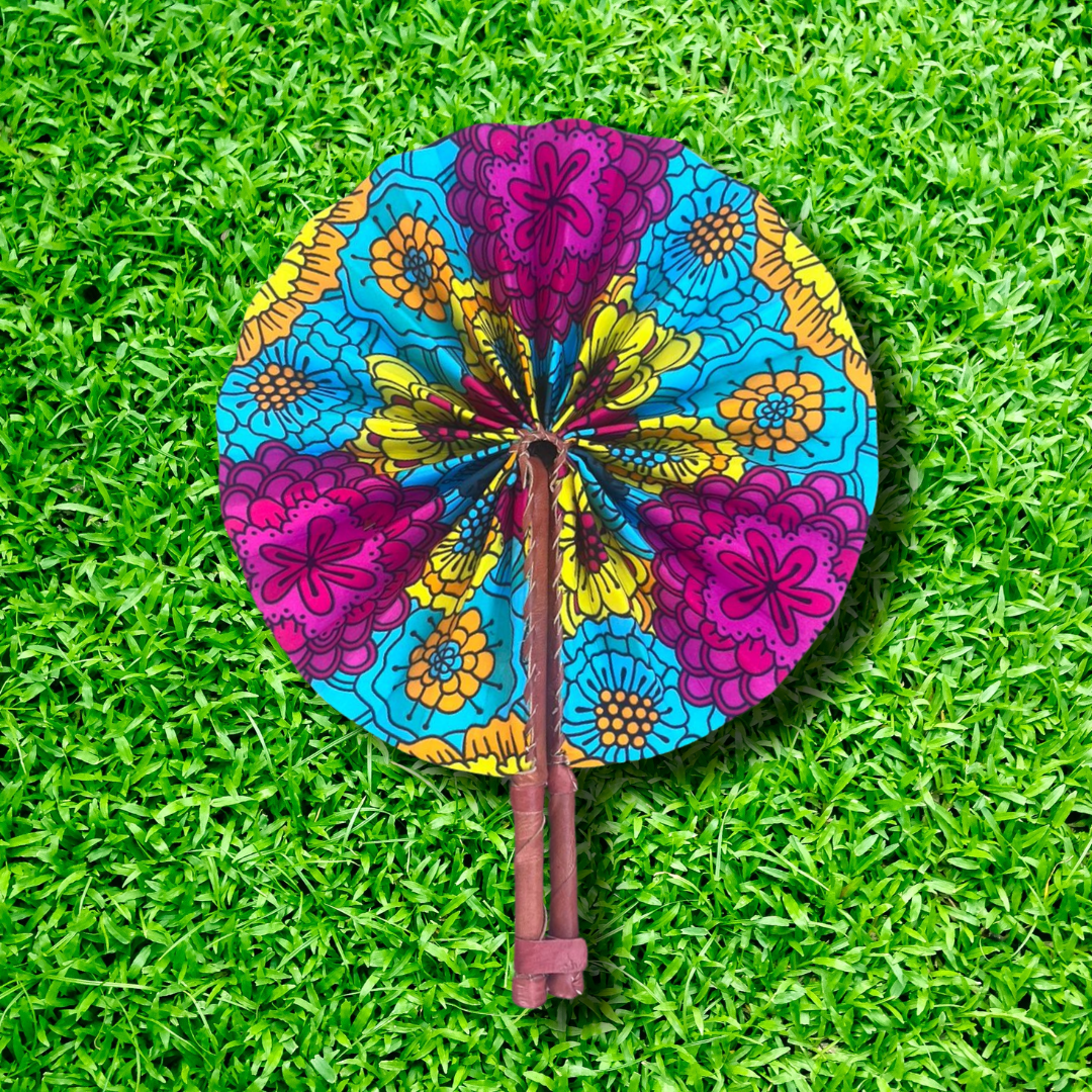 Foldable Ghanaian Ankara Leather Fan