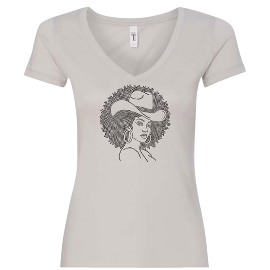 Afro Queen Colorful Cowgirl Rhinestone T-Shirt